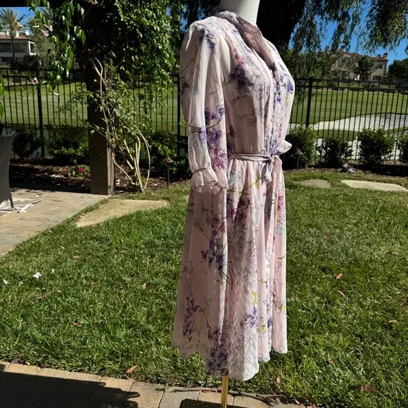 Nanette Lepore Floral Long Sleeve Dress - Purple and Cream - Picture 4 of 9